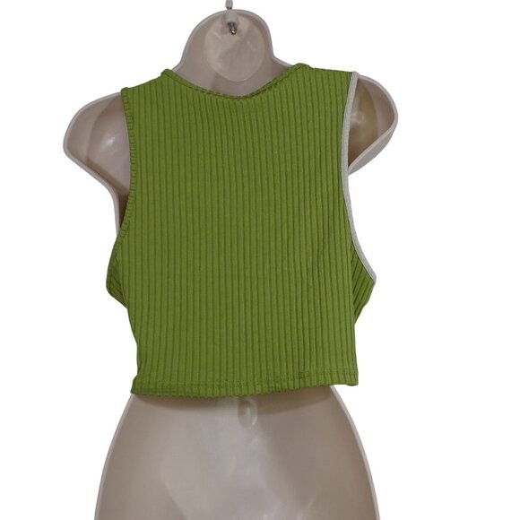 Shein Curve 2-Tone Green Cream Ribbed Crop Tank Top Women Size 0XL 12 Sleeveless - Picture 2 of 7